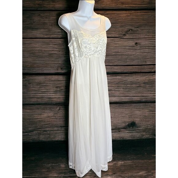 Vtg Shadow Line Nylon Ivory White Lace Maxi Intimate Sheer Slip Dress & Robe PS - Picture 8 of 16